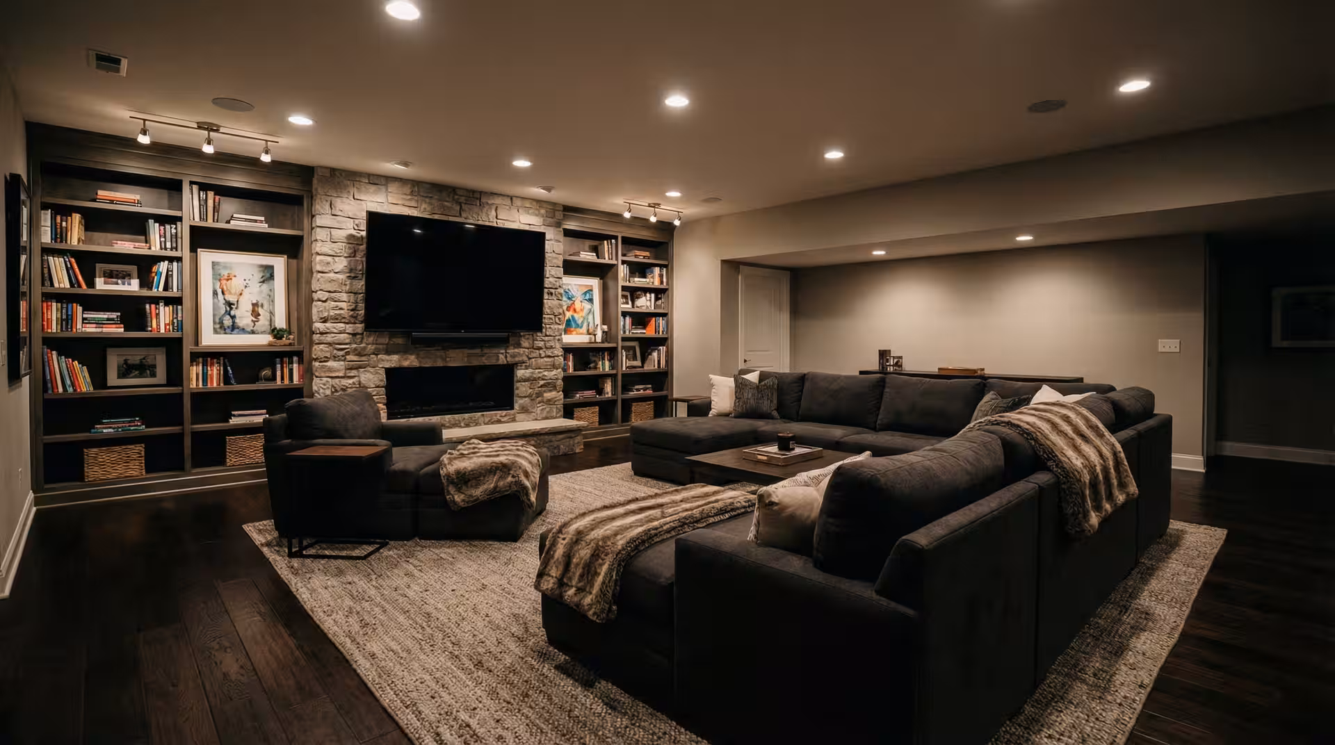 Finished Utah basement living room with comfortable seating